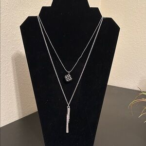 Silver Layered Necklace with Pendants